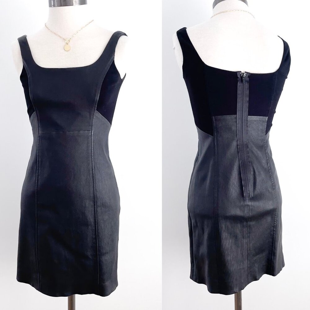 Theory Sleeveless Stretch Leather Fitted Mini Dress Size 4 Black